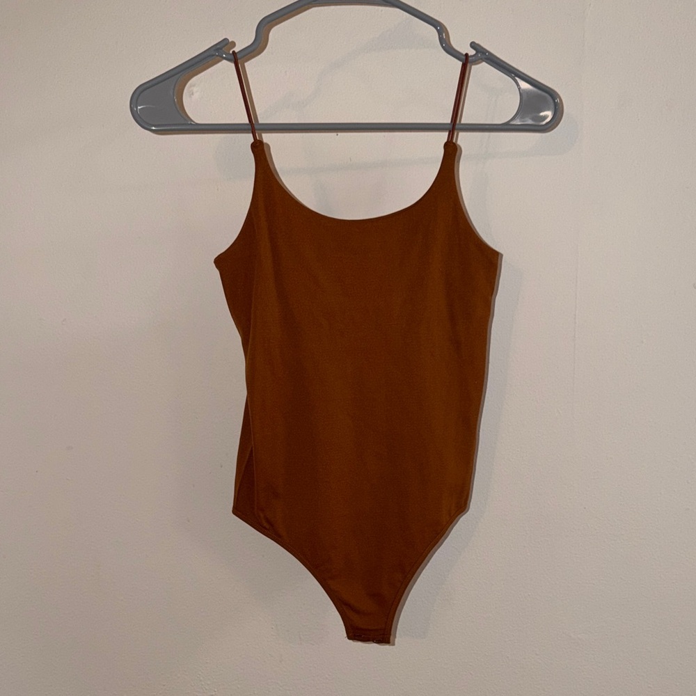 By Together Brown Scoop Neck Slim Strap Bodysuit